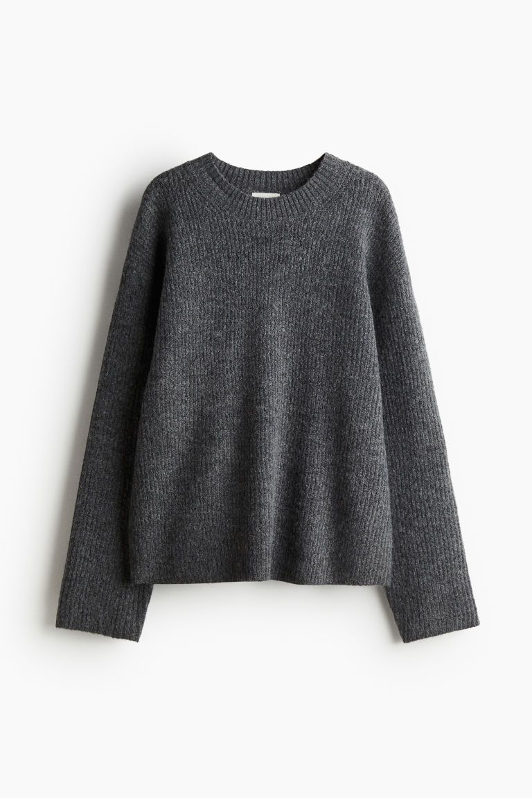 Rib-knit Sweater - Round Neck - Long sleeve - Light beige melange - Ladies | H&M US | H&M (US + CA)