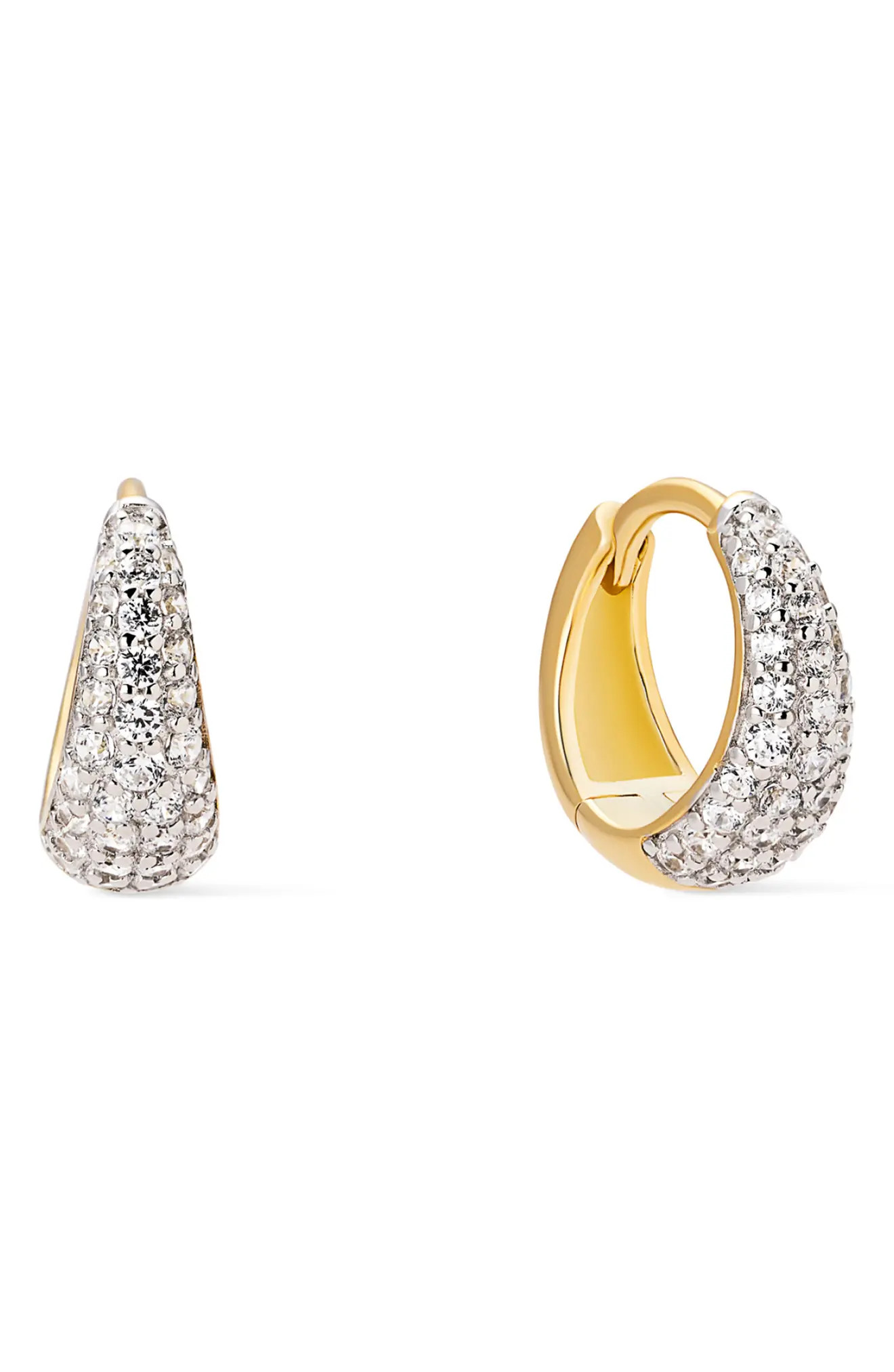 Ana Luisa Nate Pavé Huggie Hoop Earrings in Yellow Gold /Clear at Nordstrom | Nordstrom