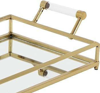 Deco 79 CosmoLiving by Cosmopolitan Metal Mirrored Tray with Acrylic Handles, 22" x 12" x 5", Gol... | Amazon (US)