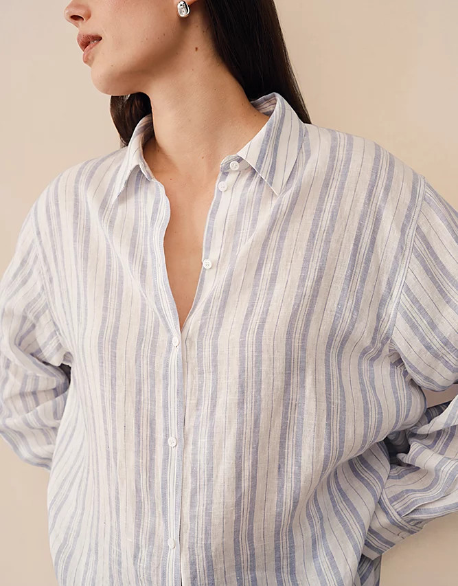 Linen Stripe Boyfriend Shirt | Days At The Lake | The  White Compan... | The White Company UK & ROW