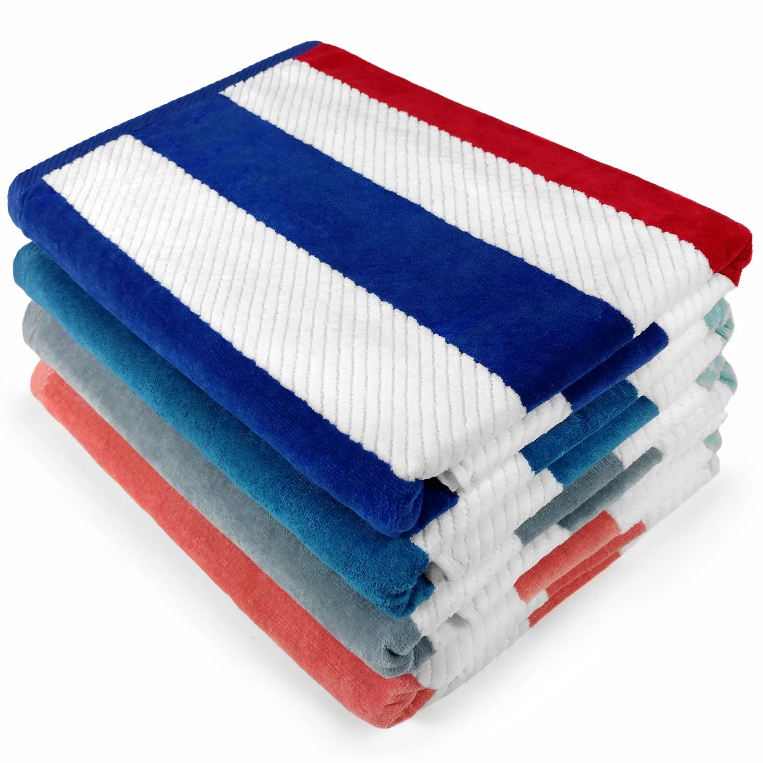 Kaufman - 4 Pack Soft, Plush Beach Towel 100% Combed Ring Spun Yarn dye Cotton Velour Oversized S... | Walmart (US)