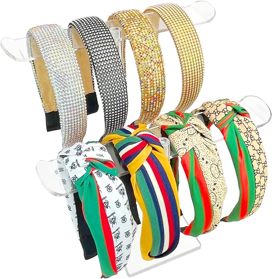 Bigfety Acrylic Headband Holder, Hair Accessories Organizer Clear Stand for Girls (2-Tier & 2-Pan... | Amazon (US)