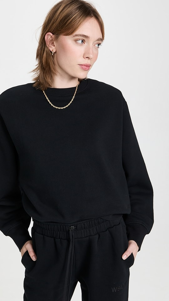 Fleece Crew Shoulder Pad Sweatshirt | Shopbop