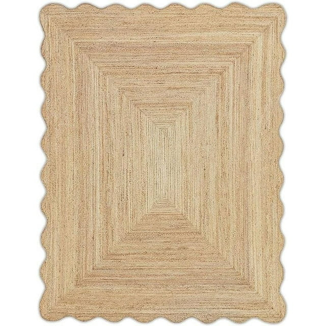 KLAVATE Natural Jute Wave Edge Hand Braided Scalloped Farmhouse Entryway Jute Rug | Walmart (US)