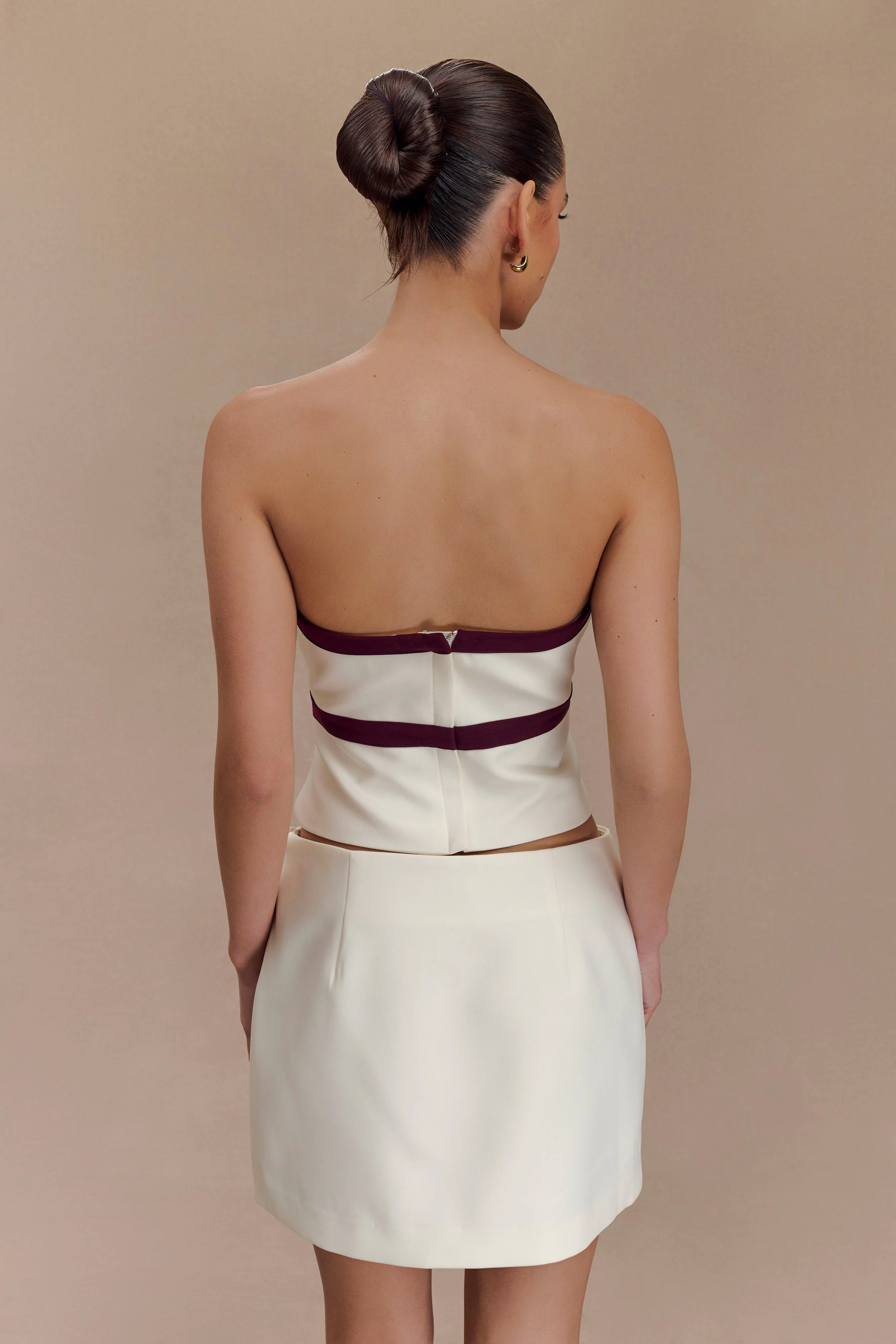 Strapless Suiting Top With Contrast Bows - Ivory | MESHKI US
