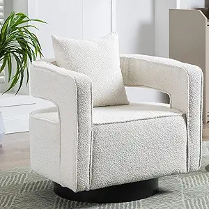 Swivel Barrel Accent Chair,26" W Modern Round Boucle Arm Chair with Black Base,Upholstered Comfy ... | Amazon (US)
