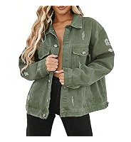 CHBAZH Women's Oversized Long Sleeve Denim Jean Jacket with Pockets | Amazon (US)