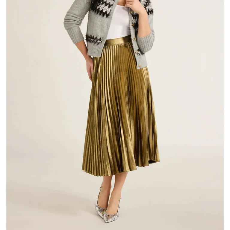 Free Assembly Women’s Pleated Metallic Maxi Skirt, Sizes XS-XXXL | Walmart (US)