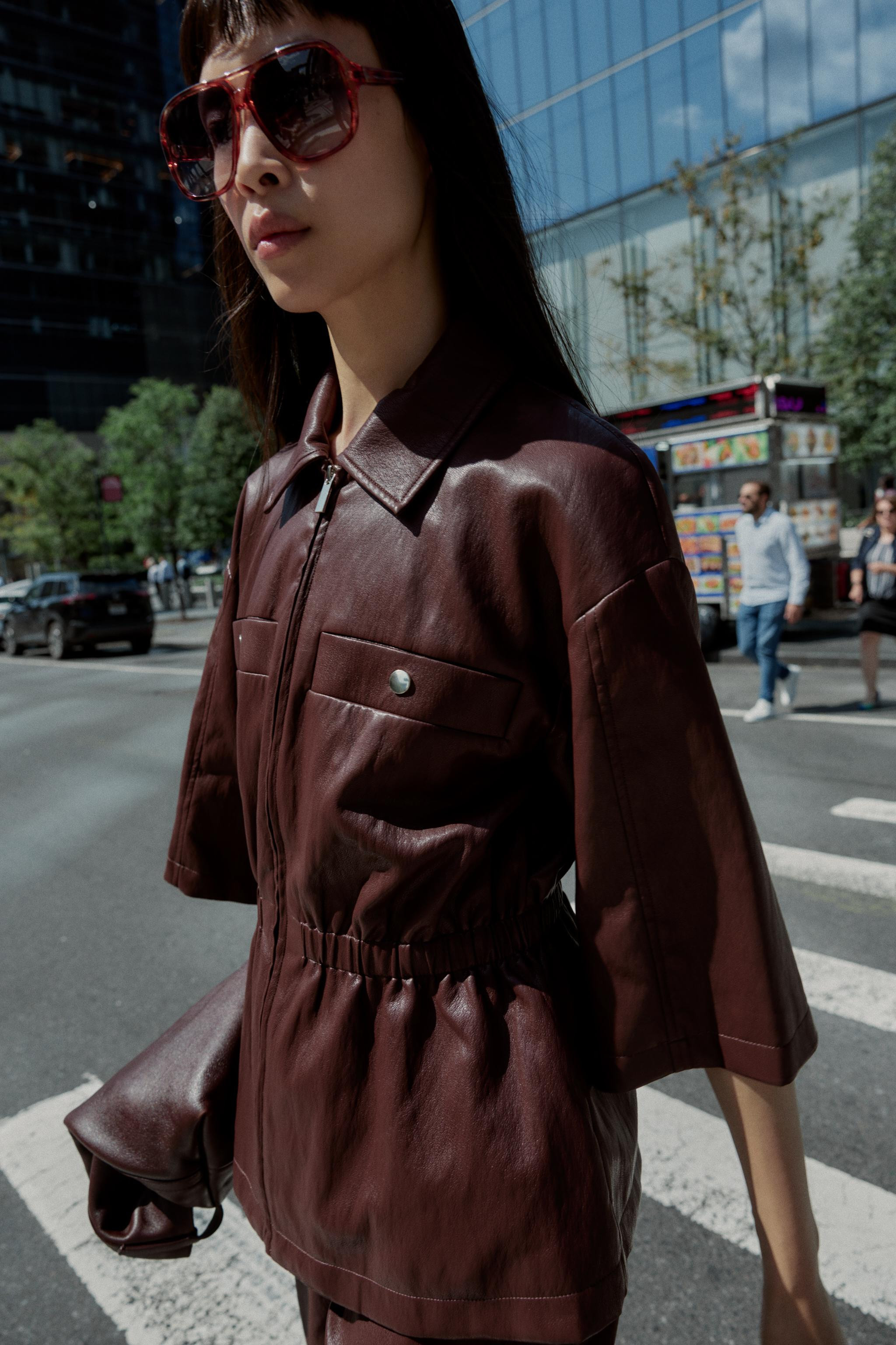 FAUX LEATHER BLAZER$ 69.90 Maroon BlackMaroon | 4387/356/605Add to cartAddLapel collar blazer wit... | Zara US