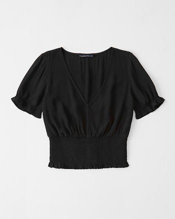 Short-Sleeve Smocked-Waist Blouse | Abercrombie & Fitch US & UK