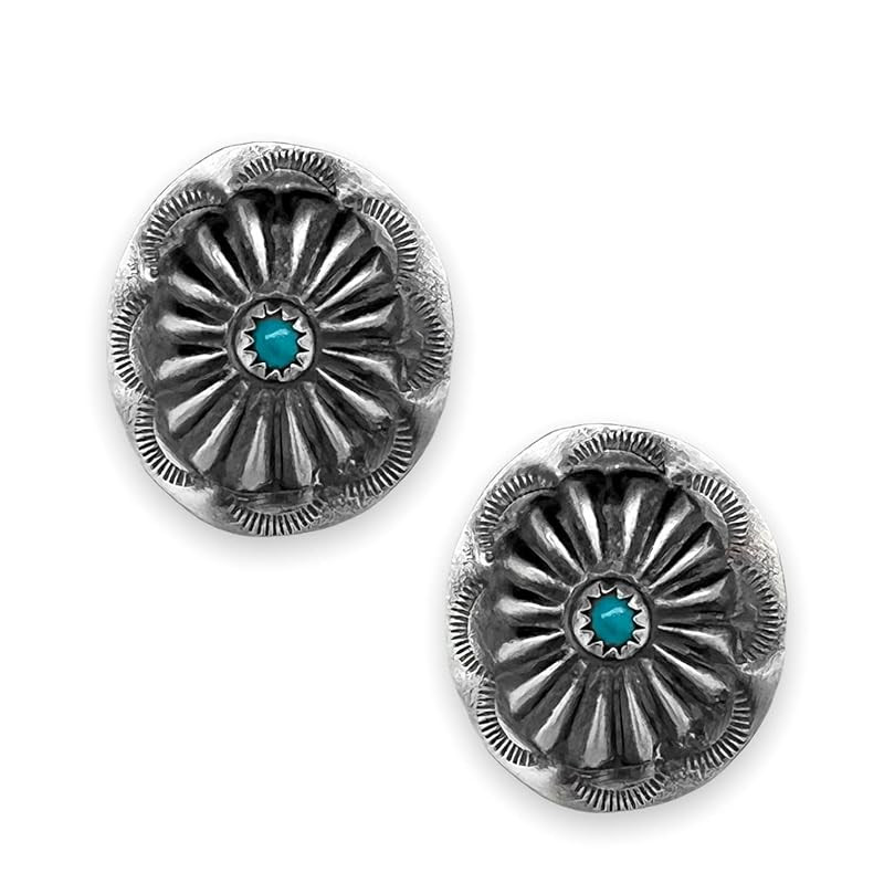 Genuine Sleeping Beauty Turquoise Concho Earrings in 925 Sterling Silver, Native American Handmad... | Amazon (US)