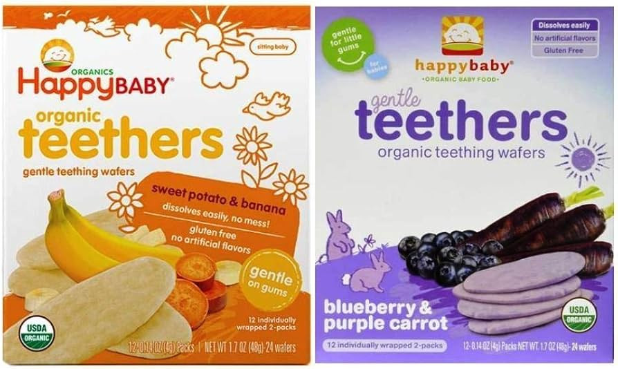 Happy Baby Organic Teethers 2 Flavor Bundle: (1) Sweet Potato & Banana Teething Wafers, and (1) B... | Amazon (US)