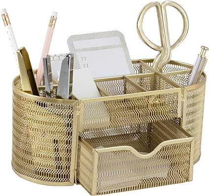 Beautiful Gold Desk Organizer - Made of Metal with Gold Finish - Gold Desk Accessories - Storage ... | Amazon (US)