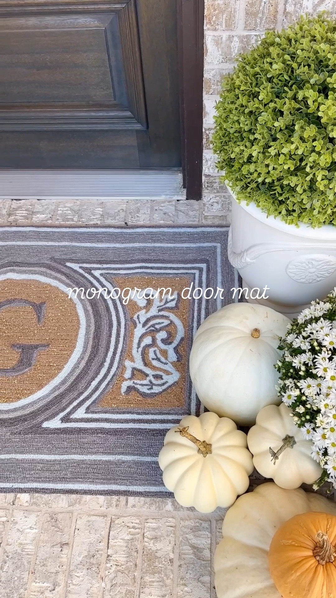 Fall front porch monogram doormat faux boxwood balls French planter urn

#LTKSaleAlert #LTKFindsUnder50 #LTKHome