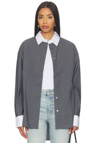 The Everything Shirt in Charcoal Micro Stripe | Revolve Clothing (Global)