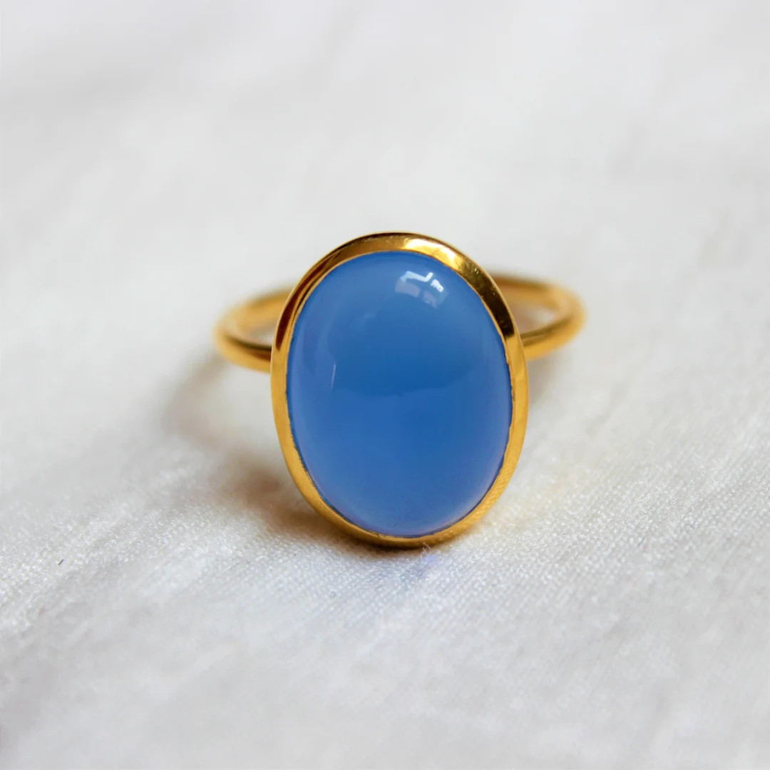 Blue Chalcedony Ring, 925 Sterling Silver Ring, Gold Plated Ring, Everyday Ring, Handmade Ring, S... | Etsy (Global)