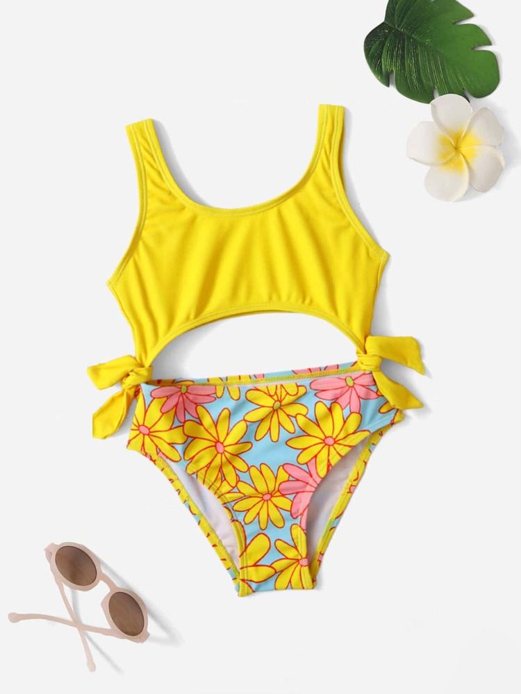 Toddler Girls Floral Print Cut-out One Piece Swimsuit | SHEIN