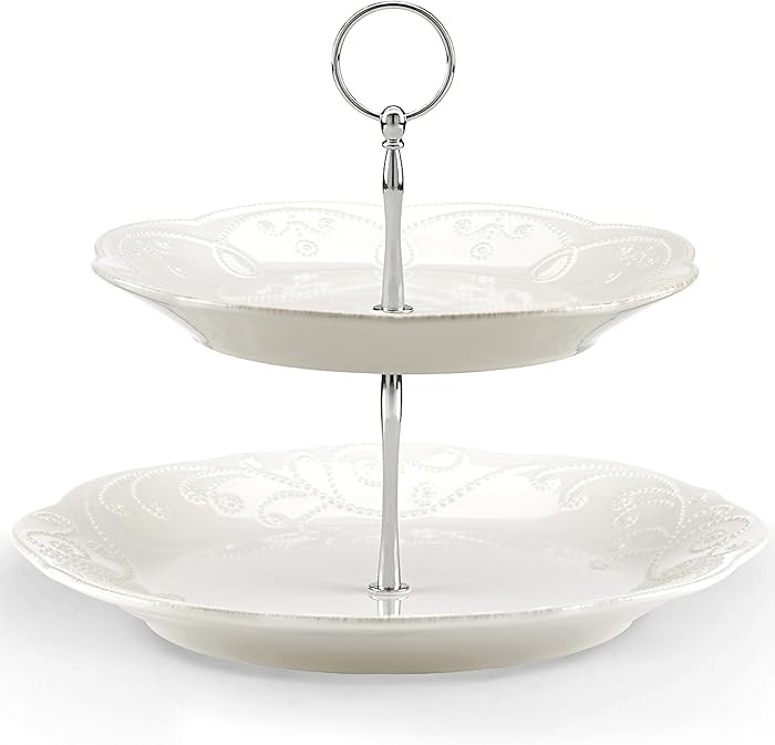 Lenox 2-Tier Serving Tray, French Perle White Two Tiered Tray Stand, Dessert Stands, Tiered Displ... | Amazon (US)