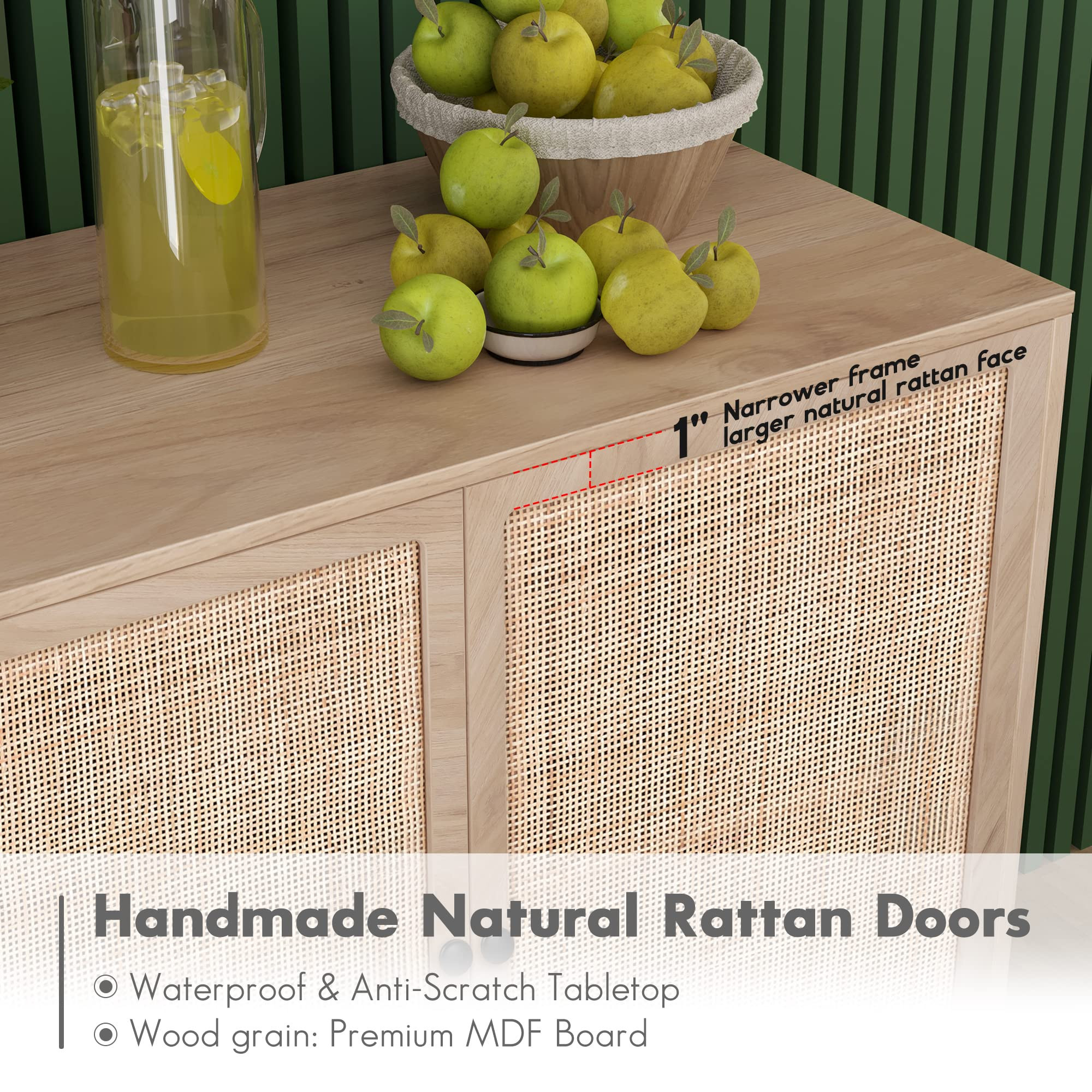 Yechen Set of 2 Sideboard Storage Cabinet with Handmade Natural Rattan Doors, Accent Cabinet Ratt... | Amazon (US)