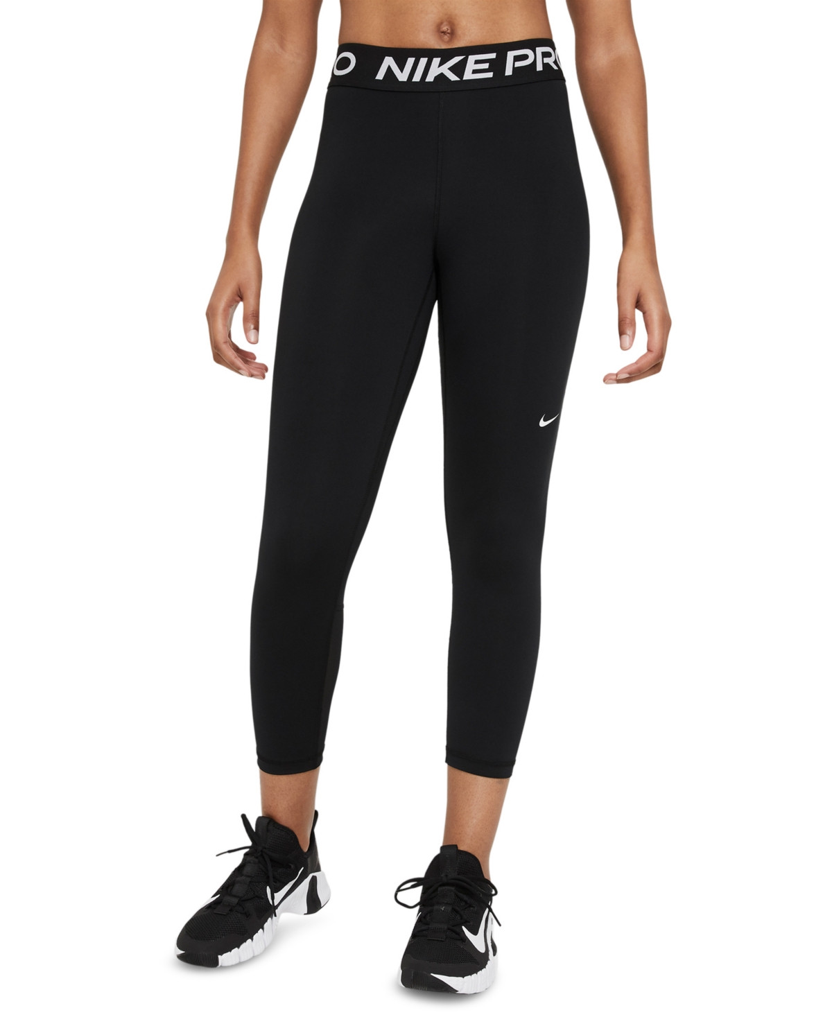 Nike Pro 365 Women's Mid-Rise Cropped Mesh Panel Leggings - Black | Macy's