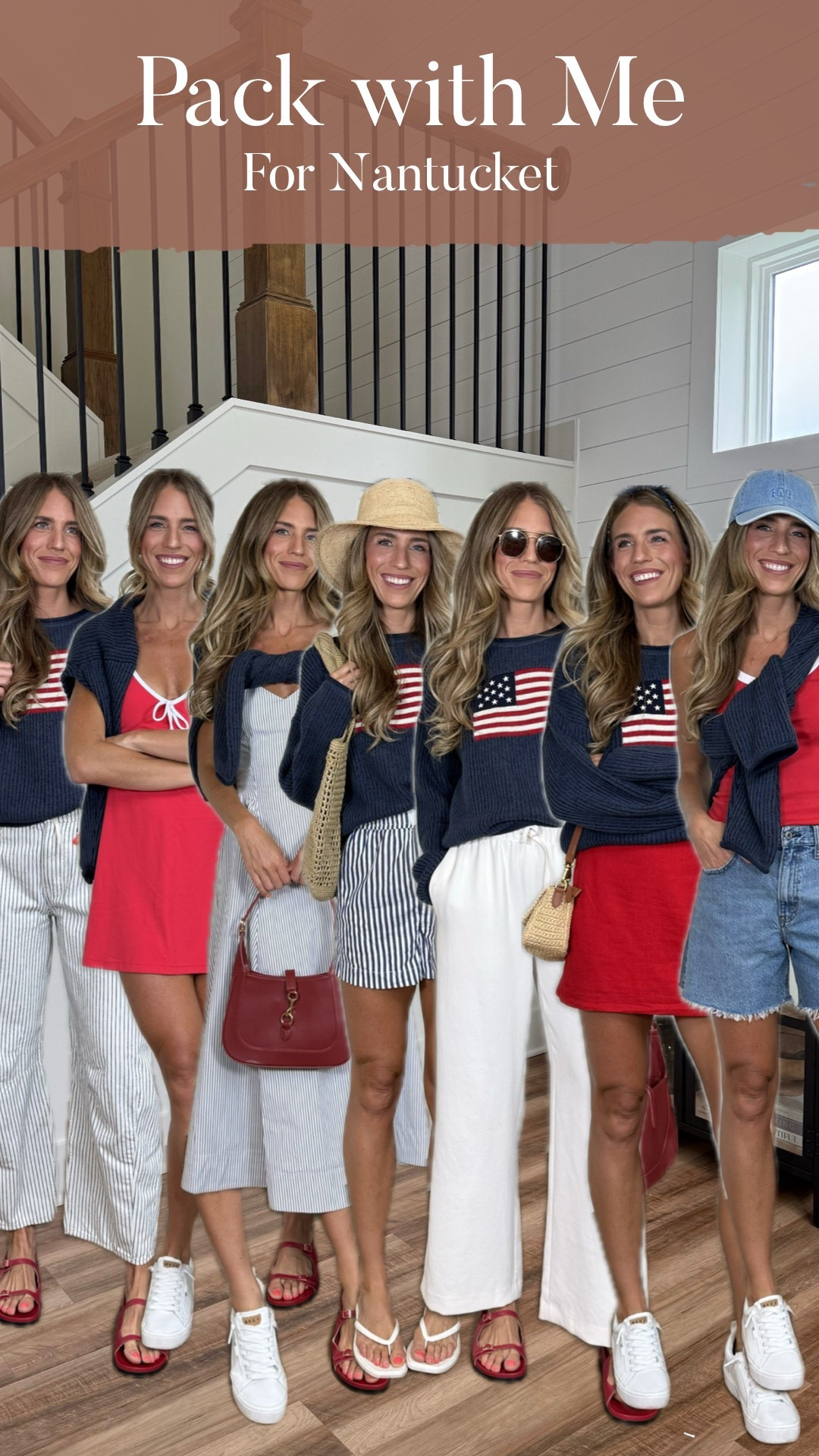 MDW Outfits  for Nantucket. Sizing below:
Size small tall in sweater
Size 6 in striped dress
Size 27 long in striped pants (run on the bigger side)
Size medium in white pants and striped shorts.  
Sized up to medium in active dress for length. Long torso friendly.  
Wearing my true size in denim shorts.  The naturally run looser
Small in red tank
Small in red skort

#LTKSeasonal