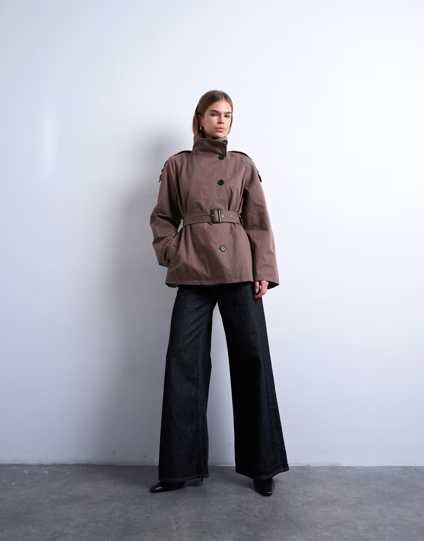 Topshop mid trench coat in brown-Red | ASOS (Global)