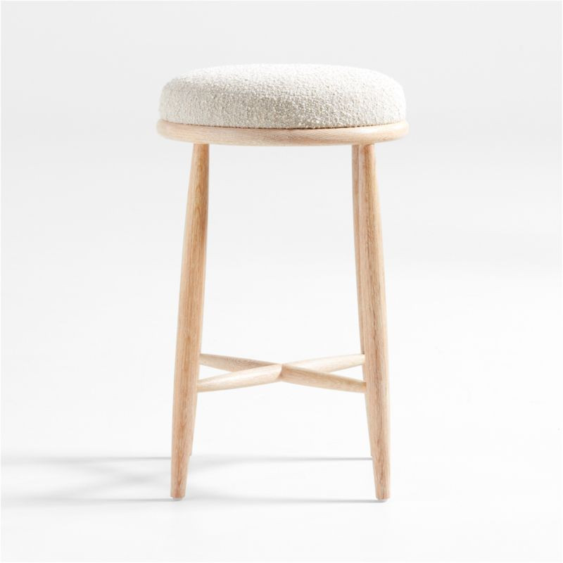 Hobbs Cerused Natural Oak Wood Counter Stool | Crate & Barrel | Crate & Barrel