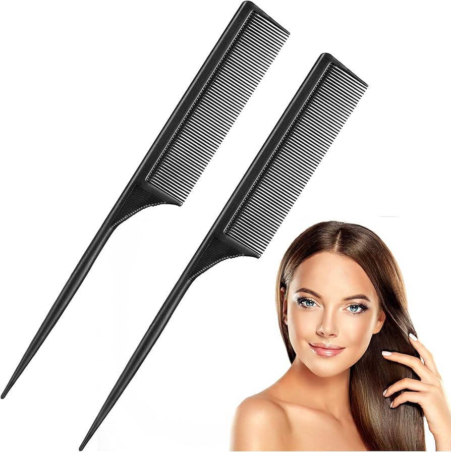 2 Pack Rat Tail Combs for Women Fine Tooth Comb Parting Tip Carbon Fiber Root Teasing Anti Static... | Amazon (US)