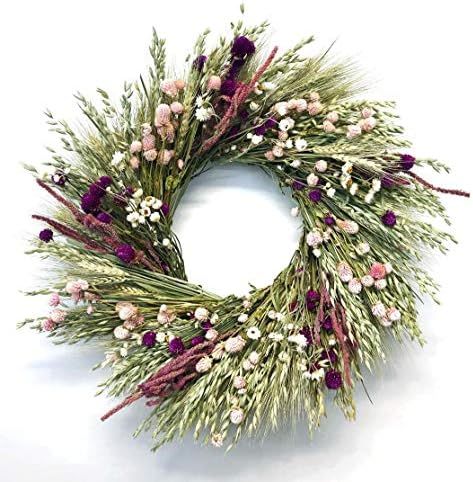 Pink Grasslands All Natural Dried Floral Spring Wreath 22 inches Hand Made in The USA | Amazon (US)