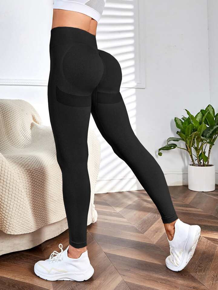 Yoga Basic Yoga Leggings Seamless Wide Waistband Scrunch Butt Gym Leggings | SHEIN