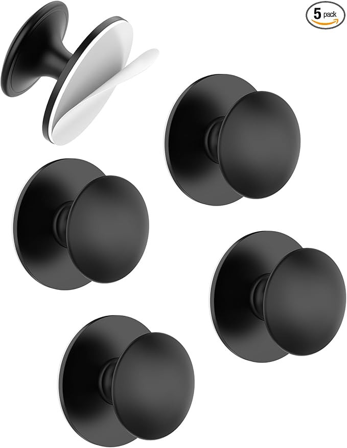 5 Pack Black Self-Adhesive Cabinet Knobs, Self-Stick Hardware Kitchen Cabinet Handles, No-Punch P... | Amazon (US)