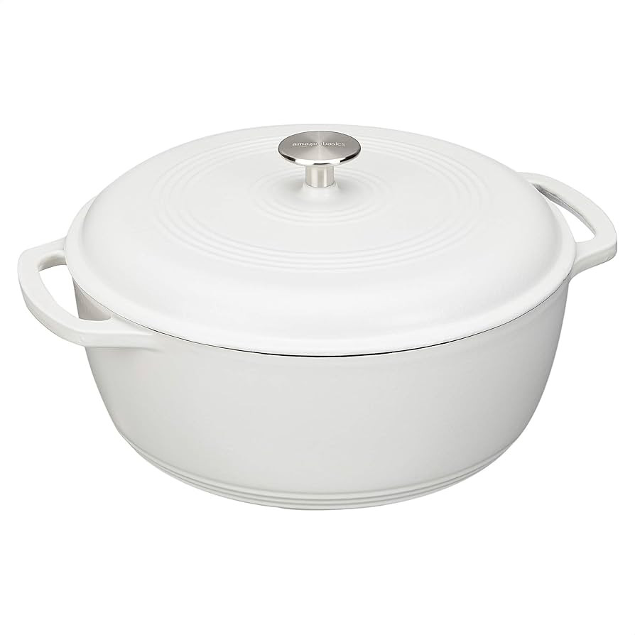 Amazon Basics Enameled Cast Iron Covered Round Dutch Oven, 6-Quart, Matte White | Amazon (US)
