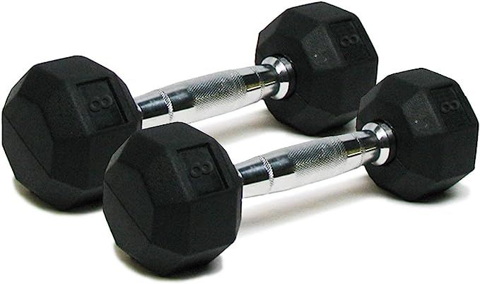 Dumbbells Hand Weights Set of 2 - Rubber Hex Chrome Handle Exercise & Fitness Dumbbell for Home G... | Amazon (US)