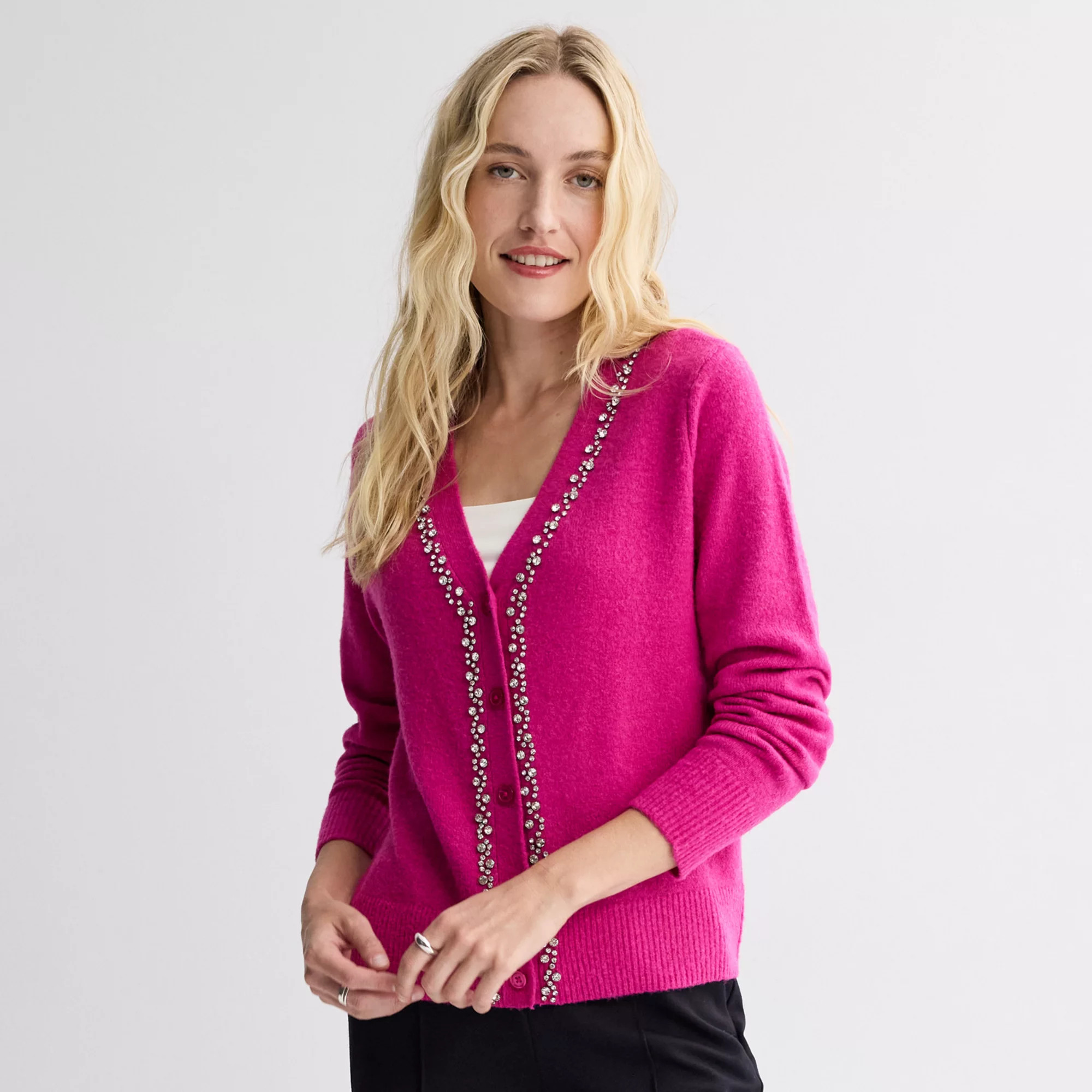 Women's Nine West Shine V-Neck Sweater Cardigan, Size: Small, Trista Pink | Kohl's