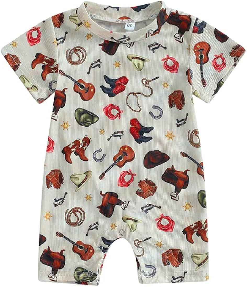 Muasaaluxi Western Baby Girl Boy Clothes Short Sleeve Cow Print Romper One Piece Bodysuit Shorts ... | Amazon (US)