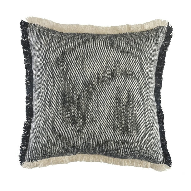 LR Home Neutral Two-Tone Fringe Cotton Throw Pillow, 20" Square, Dark Blue / White, Count per Pac... | Walmart (US)