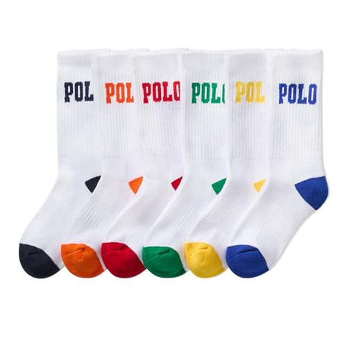 Polo Ralph Lauren Boys' Performance Polo Ralph Lauren Logo Cushioned Crew, 6 Pack, White Assorted, Kid's 8-9.5 | Amazon (US)