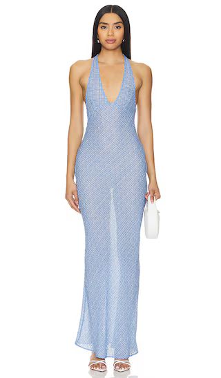 Carrie Halter Dress in Blue Check | Revolve Clothing (Global)