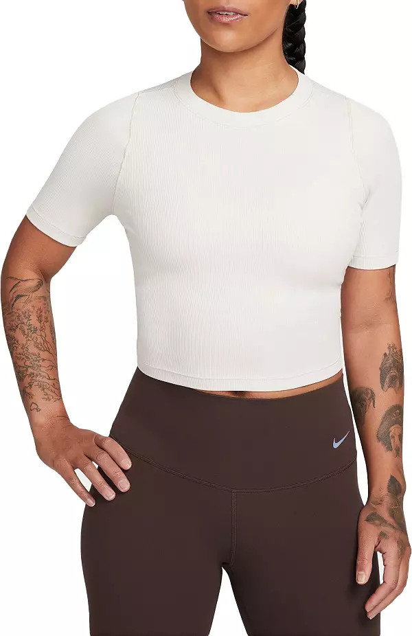 Nike Women's Zenvy Rib Dri-FIT Short-Sleeve Cropped Top | Dick's Sporting Goods | Dick's Sporting Goods