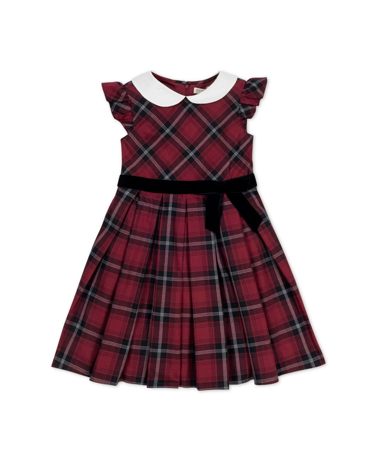 Hope & Henry Toddler Girls Organic Flutter Sleeve Peter Pan Collar Party Dress - Oxblood city plaid | Macy's