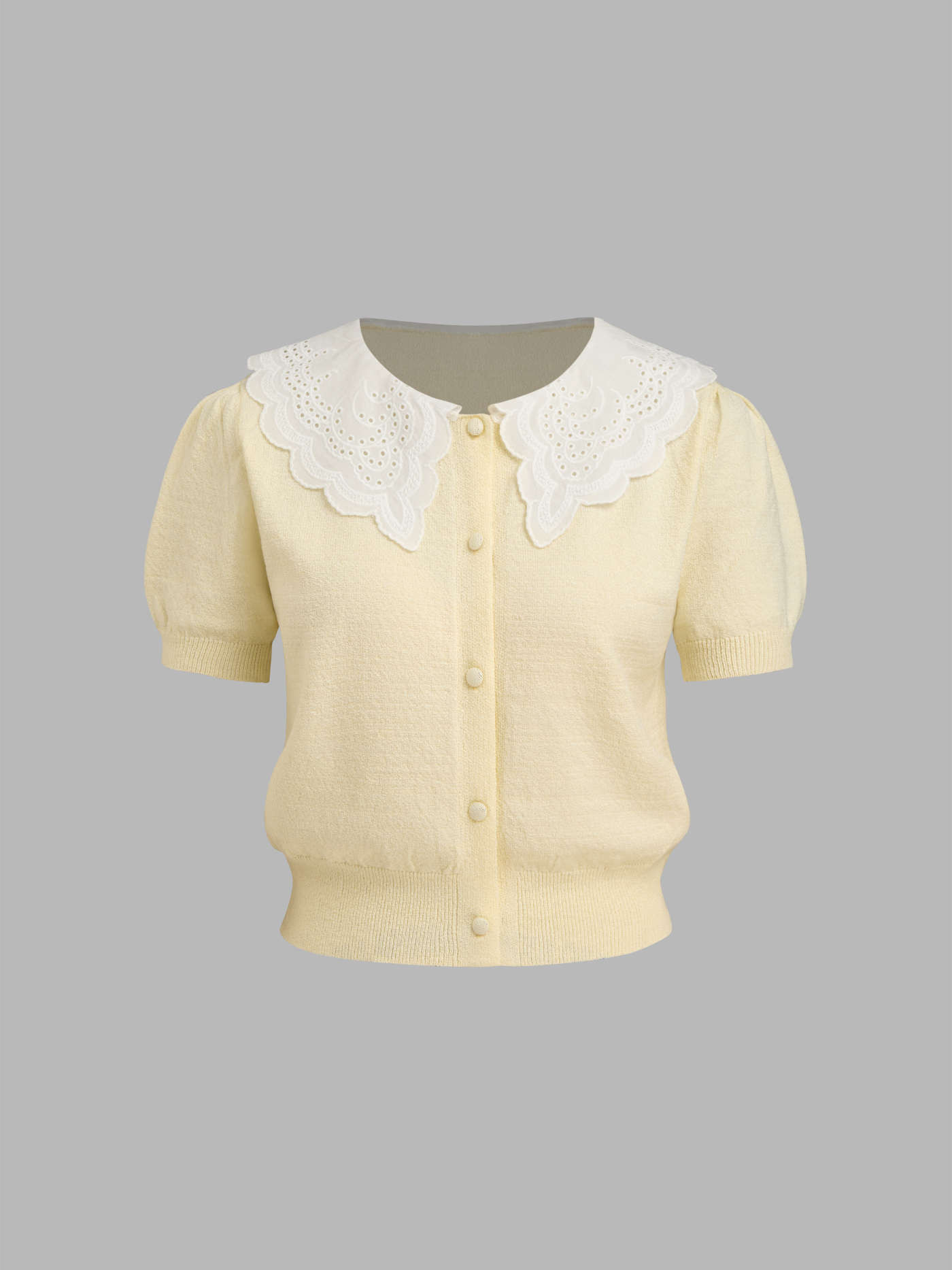 Knit Broderie Anglaise Doll Collar Cardigan | Cider