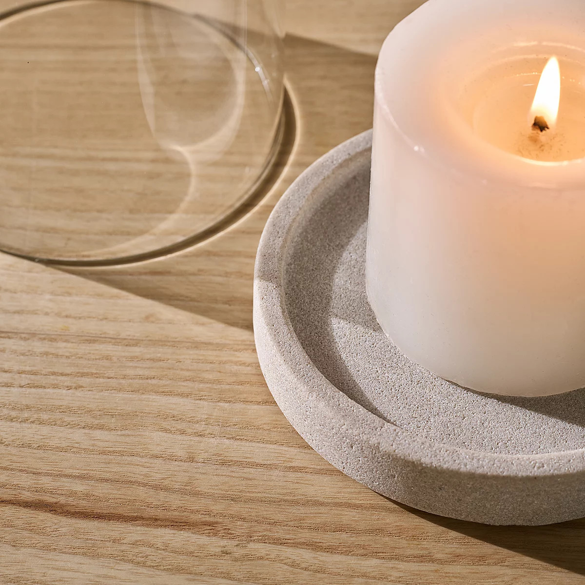 Sandstone Glass Hurricane Candle Holder – Medium | The White Company UK & ROW