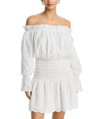 AQUA Embroidered Smocked Mini Dress - Exclusive | Bloomingdale's Women | Bloomingdale's (US)