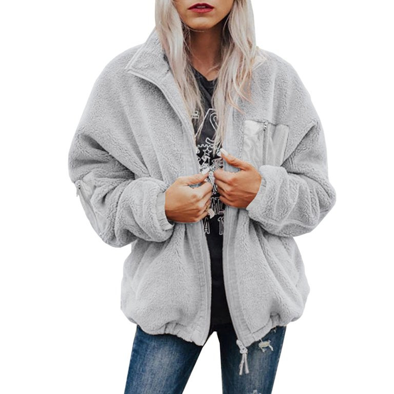 Blencot Womens Winter Zip up Fleece Jackets Coats Turn Down Collared Outerwear Casual Short Lengt... | Walmart (US)