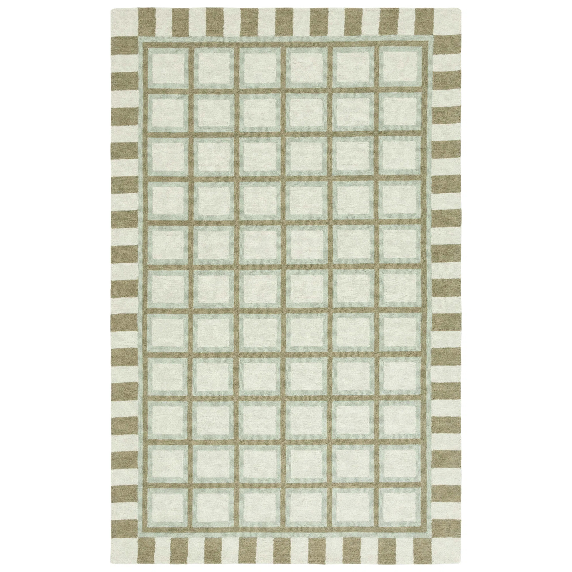 Birch Lane™ Dazlynn Hand Tufted Wool/Cotton Geometric Rug in Green/Ivory | Birch Lane | Birch Lane