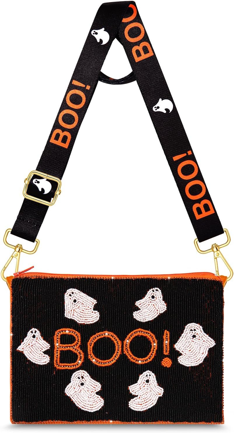 Halloween Purse for Women Beaded Pumpkin Boo Ghost Candy Corn Crossbody Shoulder Bag Halloween Costume Bag Outfits | Amazon (US)