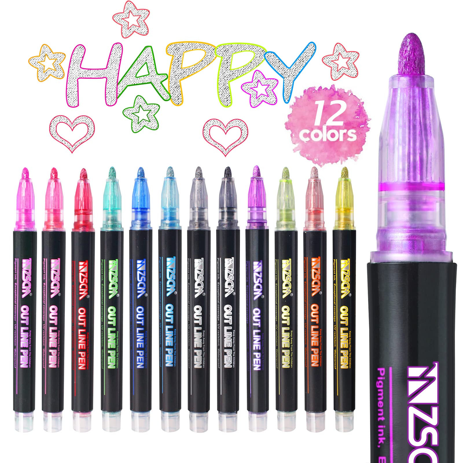 ZSCM Super Squiggles Outline Metallic Marker Pens, Stocking Stuffers for Teen, Double Line Paint ... | Amazon (US)