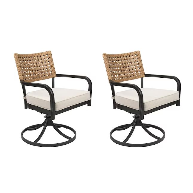allen + roth Caledonia Set of 2 Wicker Black Steel Frame Swivel Dining Chair with Off-white Cushi... | Lowe's