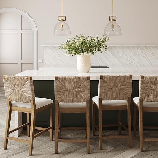 Nathan James Beacon Bohemian Boucle Bar Stool, Upholstered Counter Height Chair with Solid Wood F... | Amazon (US)