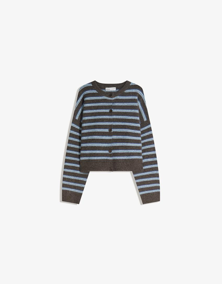 Striped button-up cardigan - New - Women | Bershka GB